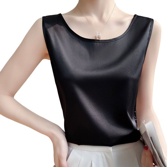 SWSMCLT Women's Sleeveless Top Summer Spandex Loose Work Casual Silky Lightweight Vest Top Tank Top Soft Black X-Small