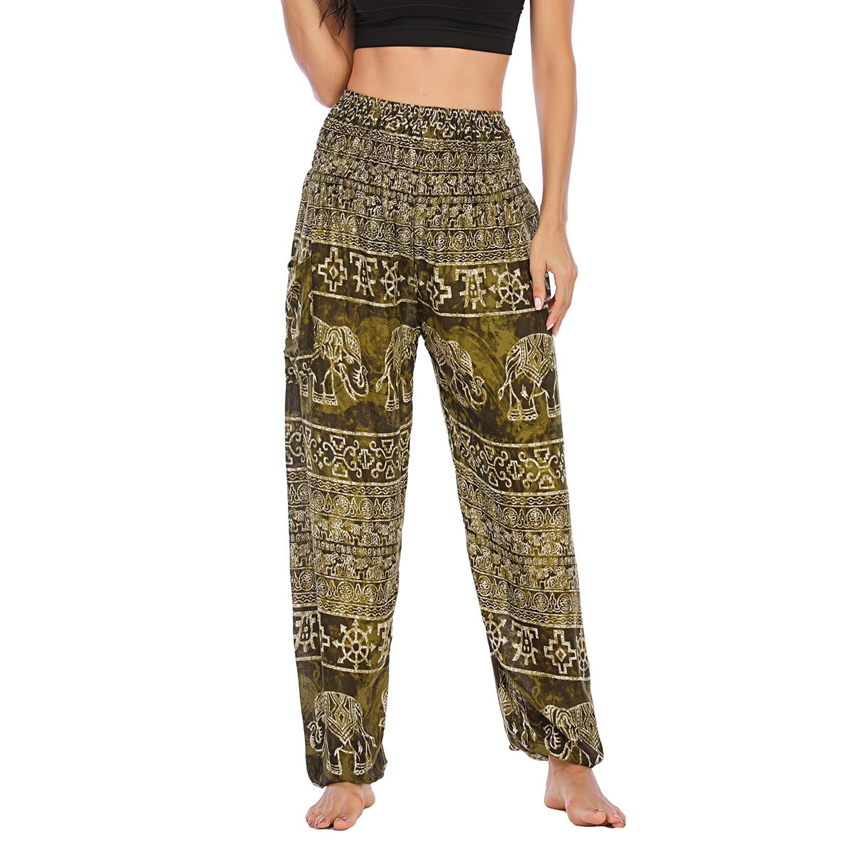 FANSU Boho Pantaloni Donna, Estivi Baggy Spiaggia Stampa Vita Alta Yoga