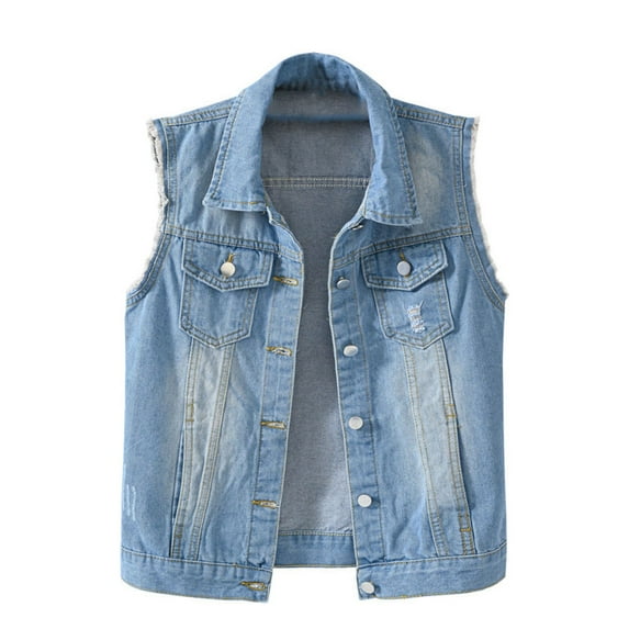 SWSMCLT Women's Soft Denim Vest Tank Top Thin Fashion Button Vest Sleeveless Cotton Summer Loose Fall Pocket Blue Large