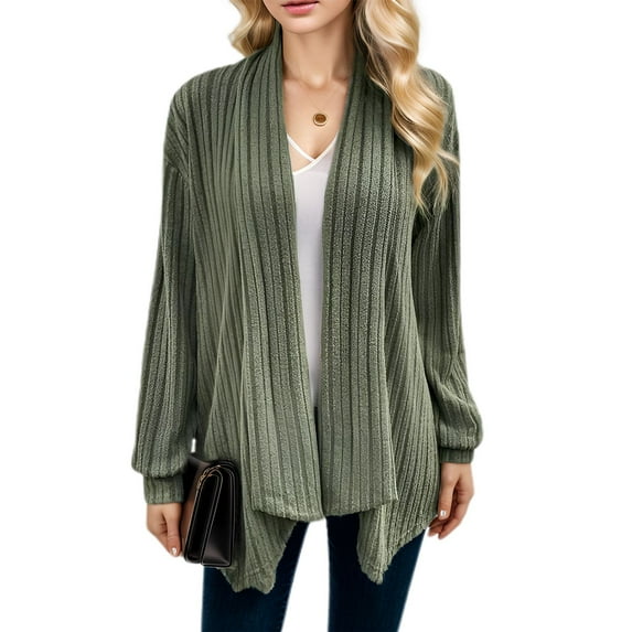 SWSMCLT Women's Soft Fall Cardigans Open Front Long Sleeve Winter Spring Casual Cardigan Stretch Drop Shoulder Olive Large
