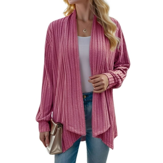 SWSMCLT Women's Soft Fall Cardigans Open Front Long Sleeve Winter Spring Casual Cardigan Stretch Drop Shoulder Red Large