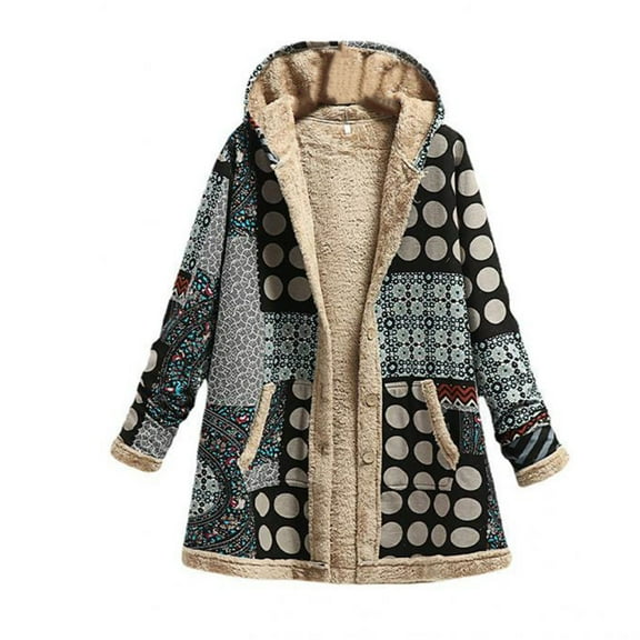 SWSMCLT Women's Soft Fuzzy Coat Thermal Hooded Button Pocket Outerwear Fleece Lined Long Sleeve Fall Casual Black Small
