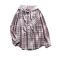 thumbnail image 1 of SWSMCLT Women's Soft Hoodie Fall Button Down Shirt Plaid Printed Cotton Casual Fashion Split Spring Long Sleeve Sweatshirt Purple XX-Large, 1 of 1