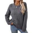 thumbnail image 1 of SWSMCLT Women's Soft Knit Sweater Long Sleeve Pullover Sweaters Thermal Knitted Short Winter Top Warm Fashion Crewneck Spring Drop Shoulder Loose Fit Dark Grey Small, 1 of 5