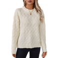 thumbnail image 1 of SWSMCLT Women's Soft Knit Sweater Long Sleeve Pullover Sweaters Thermal Knitted Short Winter Top Warm Fashion Crewneck Spring Drop Shoulder Loose Fit Beige Large, 1 of 5
