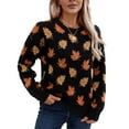 thumbnail image 1 of SWSMCLT Women's Soft Knit Sweater Maple Long Sleeve Pullover Sweaters Leaf Printed Winter Top Crewneck Fashion Warm Spring Loose Short Black Medium, 1 of 5