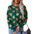 thumbnail image 1 of SWSMCLT Women's Soft Knit Sweater Maple Long Sleeve Pullover Sweaters Leaf Printed Winter Top Crewneck Fashion Warm Spring Loose Short Dark Green X-Large, 1 of 5