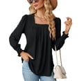 thumbnail image 1 of SWSMCLT Women's Soft Long Sleeve Blouse Summer Fall Top Tunics Casual Loose T Shirt Lightweight Square Neck Bishop Sleeve Black Medium, 1 of 5