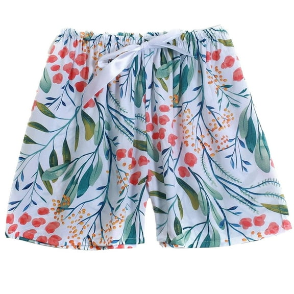 SWSMCLT Women's Soft Pajamas Cute Pajama Shorts Lightweight Pjs Summer Spring Lounge Comfy Elastic Breathable White Flower X-Small-Large