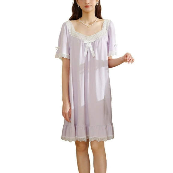 SWSMCLT Women's Soft Pajamas Victorian Nightgown Vintage Old Fashioned Pjs Thin Oversized Adorable Lightweight Purple Large