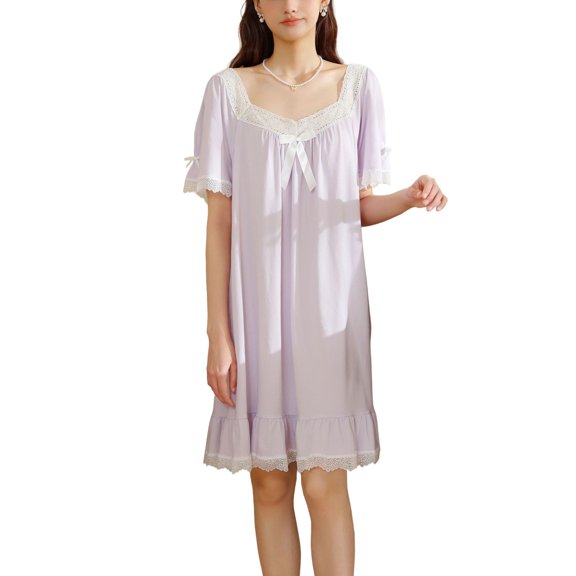 SWSMCLT Women's Soft Pajamas Victorian Nightgown Vintage Old Fashioned Pjs Thin Oversized Adorable Lightweight Purple Large