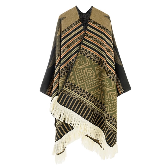 SWSMCLT Women's Soft Poncho Cape Open Front Top Fringe Knit Elegant Winter Warm Oversized Pull On Fall Old Fashioned Olive One Size