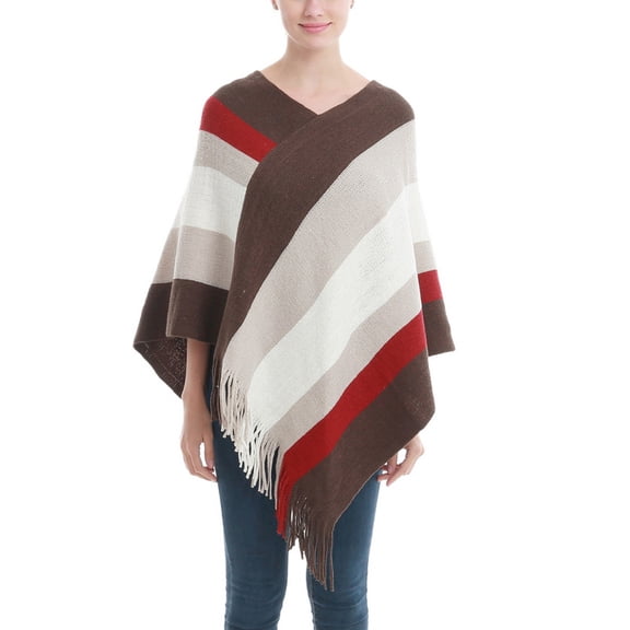 SWSMCLT Women's Soft Poncho Shawl Fashion Capelet Knit Fall Date Night Mid Thigh V Neck Fringe Pull On Oversized Cape Beige One Size