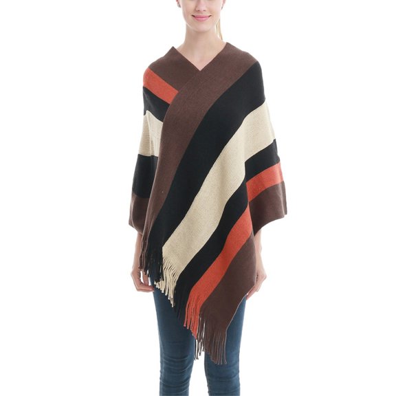 SWSMCLT Women's Soft Poncho Shawl Fashion Capelet Knit Fall Date Night Mid Thigh V Neck Fringe Pull On Oversized Cape Orange One Size