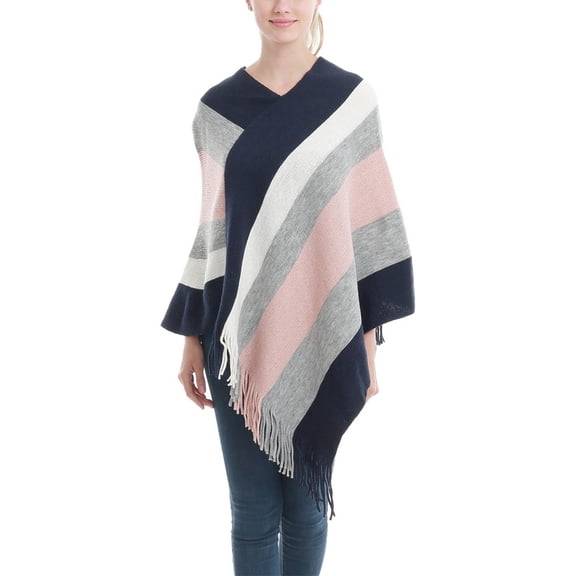 SWSMCLT Women's Soft Poncho Shawl Fashion Capelet Knit Fall Date Night Mid Thigh V Neck Fringe Pull On Oversized Cape Pink One Size