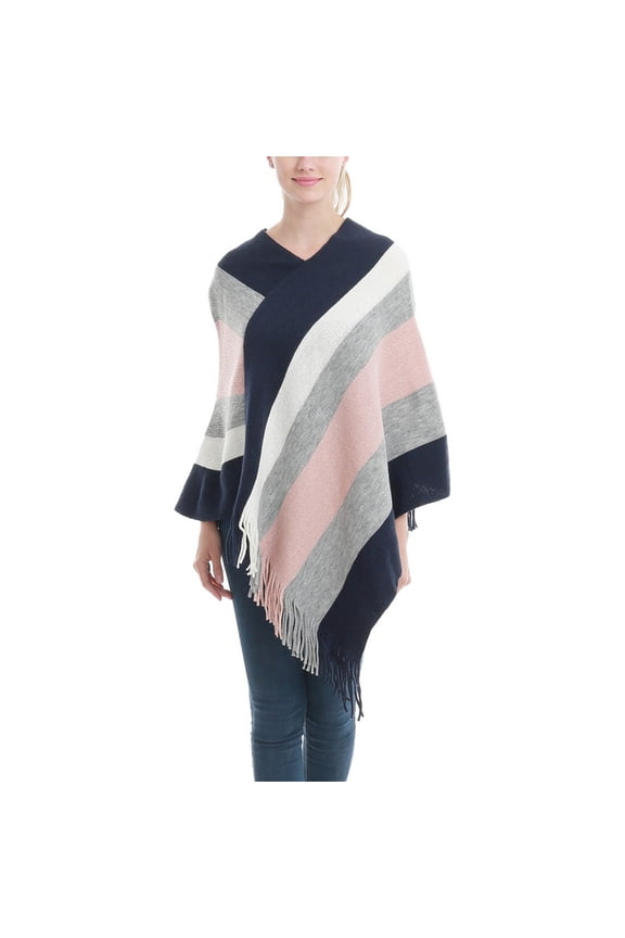 Women's Soft Poncho Shawl Fashion Capelet Knit Fall Date Night Mid Thigh V Neck Fringe Pull On Oversized Cape Pink One Size