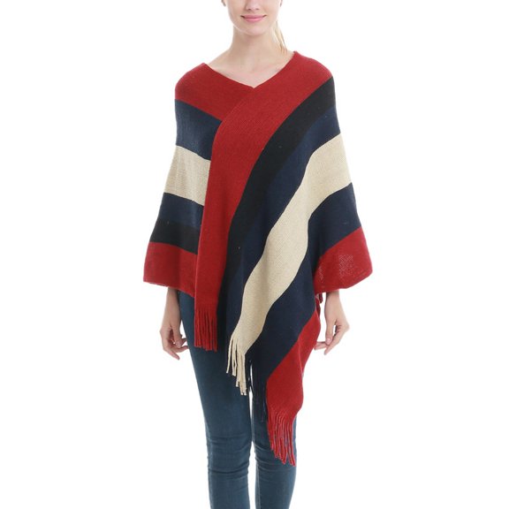 SWSMCLT Women's Soft Poncho Shawl Fashion Capelet Knit Fall Date Night Mid Thigh V Neck Fringe Pull On Oversized Cape Red One Size