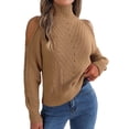 thumbnail image 1 of SWSMCLT Women's Soft Pullover Sweater Long Sleeve High Neck Loose Top Knitwear Knitted Off The Shoulder Fashion Khaki Large, 1 of 5