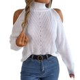 thumbnail image 1 of SWSMCLT Women's Soft Pullover Sweater Long Sleeve High Neck Loose Top Knitwear Knitted Off The Shoulder Fashion White Large, 1 of 5