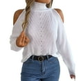 thumbnail image 1 of SWSMCLT Women's Soft Pullover Sweater Long Sleeve High Neck Loose Top Knitwear Knitted Off The Shoulder Fashion White Medium, 1 of 5