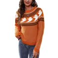 thumbnail image 1 of SWSMCLT Women's Soft Pullover Sweater Long Sleeve Knitted Holiday Knitwear Halloween Warm Halloween Fall Vintage Casual Loose Orange 8-10, 1 of 5