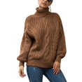 thumbnail image 1 of SWSMCLT Women's Soft Pullover Sweater Long Sleeve Winter Drop Shoulder Knitwear Top High Neck Cable Knit Warm Holiday Spring Khaki 14, 1 of 5