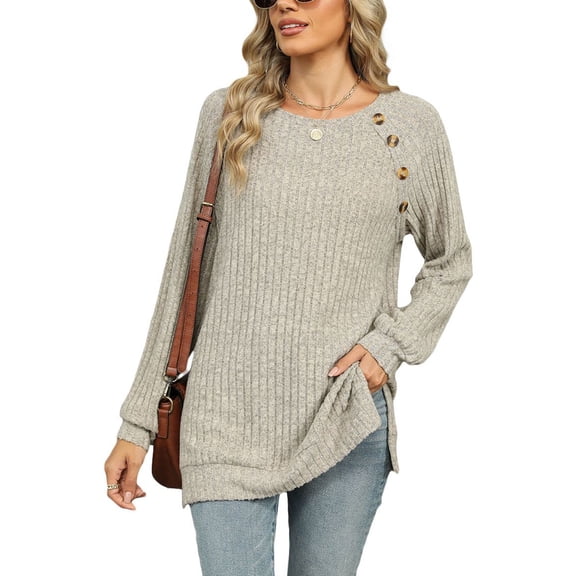 SWSMCLT Women's Soft Pullover Sweater Long Sleeve Work Boat Neck Tunic Top Button Split Crewneck Knit Fall Fashion Cream Small