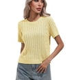 thumbnail image 1 of SWSMCLT Women's Soft Pullover Sweater Short Sleeve Casual Elegant Knitwear Top Summer Holiday Crewneck Knitted Cozy Yellow Medium, 1 of 5