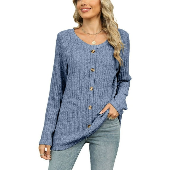 SWSMCLT Women's Soft Pullover Sweater Warm Top Elegant Duster Cardigan Crewneck Long Sleeve Fashion Spring Loose Blue Medium