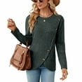 thumbnail image 1 of SWSMCLT Women's Soft Pullover Sweaters Long Sleeve Top Knit Tshirt Button Lightweight Dressy Sweater Asymmetric Fall Fashion Army Green Large, 1 of 5