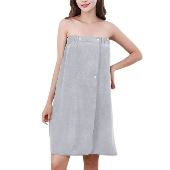 SWSMCLT Women's Soft Robe Bath Pajamas Comfy Breathable Snap On Basic Knee Length Towel Wrap Bandeau Classic Black Grey Small-X-Large