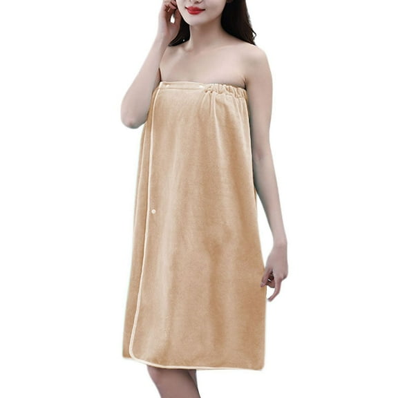 SWSMCLT Women's Soft Robe Bath Pajamas Comfy Breathable Snap On Basic Knee Length Towel Wrap Bandeau Classic Khaki Small-X-Large