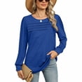 thumbnail image 1 of SWSMCLT Women's Soft Shirt Fall Top Summer Light Spring Ruched Crew Neck Date Night Long Sleeve Rayon Loose Fit Blue Large, 1 of 5