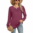 thumbnail image 1 of SWSMCLT Women's Soft Shirt Fall Top Summer Light Spring Ruched Crew Neck Date Night Long Sleeve Rayon Loose Fit Burgundy Large, 1 of 5