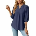 thumbnail image 1 of SWSMCLT Women's Soft Shirt Slim Fit Lantern Sleeve Fall Winter T Shirt 3/4 Sleeve V Neck Lightweight Spring Top Navy Large, 1 of 5