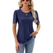 SWSMCLT Womens Soft Shirt Summer Top Thin Cool Spring T Shirt Fashion Loose Fall Short Sleeve Lightweight Navy Small