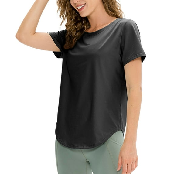 SWSMCLT Women's Soft T Shirt Short Sleeve Shirt Loose Summer Top Basic Running Cool Crew Neck Gym Yoga Boat Neck Black 8-10