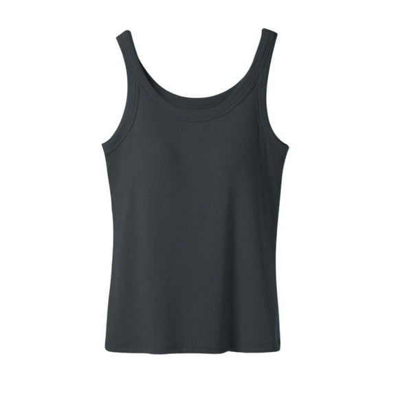 SWSMCLT Women's Soft Tank Top Sleeveless Vest Casual Short Basic Top Ribbed Travel Fitted Workout Crew Neck Dark Grey X-Small