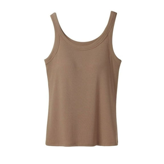 SWSMCLT Women's Soft Tank Top Sleeveless Vest Casual Short Basic Top Ribbed Travel Fitted Workout Crew Neck Dark Khaki X-Small
