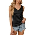 thumbnail image 1 of SWSMCLT Women's Soft Tank Top V Neck Vest Sleeveless Casual Cool Split Lightweight Top Fashion Satin Summer Slimming Black X-Large, 1 of 4