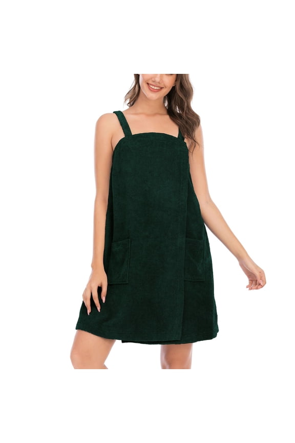 Women's Soft Terry Cloth Towel WrapTank After Shower Dress Bath Spa Cozy Absorbent Bath Robe Sleeveless Shower Wrap Army Green 14