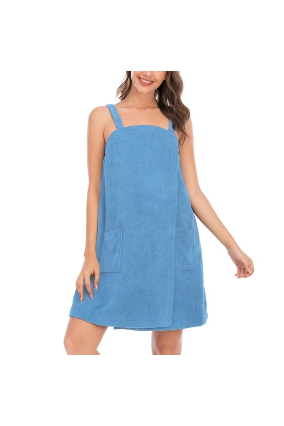 Women's Soft Terry Cloth Towel WrapTank After Shower Dress Bath Spa Cozy Absorbent Bath Robe Sleeveless Shower Wrap Light Blue 8