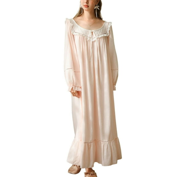 SWSMCLT Women's Soft Thin Victorian Vintage Nightgown Old Fashioned See Through Sleep Shirt Comfy Bow Oversized Loose Cut Out Pink Medium