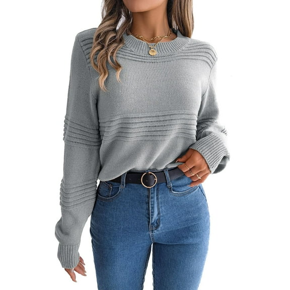 SWSMCLT Women's Soft Top Knitted Pullover Sweater Pull On Thick Knitwear Crewneck Winter Fashion Warm Casual Holiday Grey Small