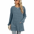 thumbnail image 1 of SWSMCLT Women's Soft Top Long Sleeve Sweater Warm Holiday Knit Winter Fall Fashion Tunic Top Spandex Crewneck Blue Large, 1 of 5