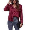 thumbnail image 1 of SWSMCLT Women's Soft Top Oversized Button Up Shirt Summer Button Down Shirt Long Sleeve Satin Loose Button Burgundy XX-Large, 1 of 1