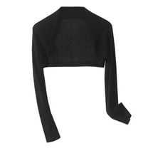 SWSMCLT Women's Soft Top Summer Bolero Long Sleeve Light Spandex Date Night Fall Short Shrug Open Front Home Black Large