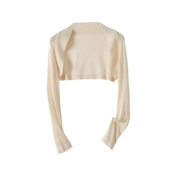 SWSMCLT Women's Soft Top Summer Bolero Long Sleeve Light Spandex Date Night Fall Short Shrug Open Front Home Cream Large
