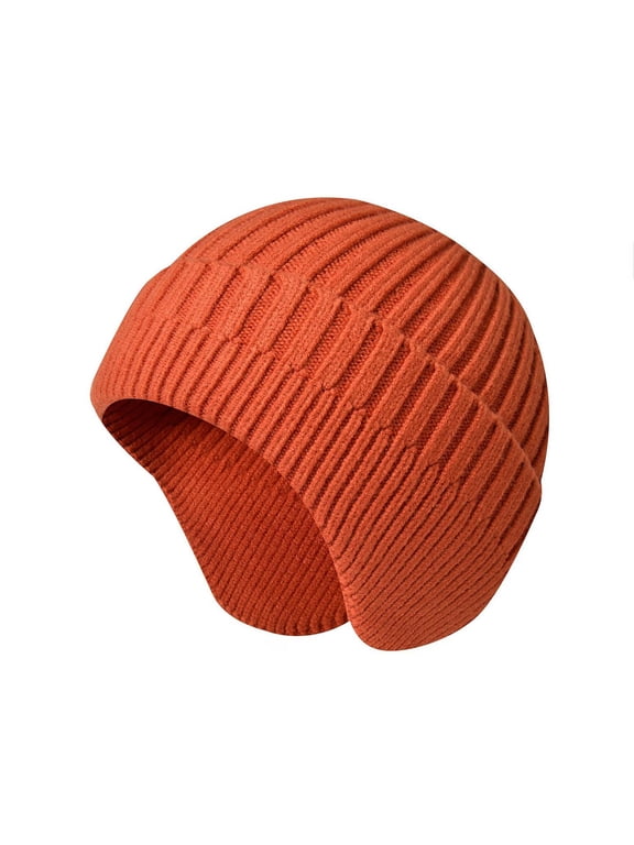 Women's Soft Winter Earflap Hat Ear Flaps Warm Head Winter Ear Beanie Cap Covers Knit Thick Casual Orange One Size