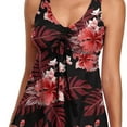 thumbnail image 1 of SWSMCLT Women's Spaghetti Strap 2 Piece Beach Swimsuit Modest Bathing Suit Hawaiian Padded Tankini Short Mid Rise Soft Red Flower 12, 1 of 1